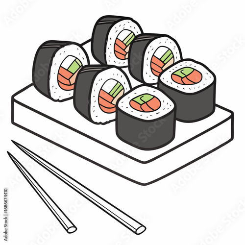 Vector art of sushi rolls with salmon and cucumber