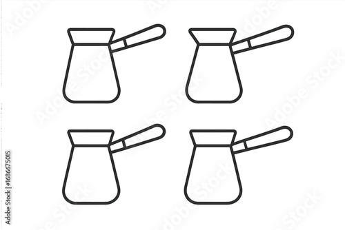 Minimalist Turkish Coffee Pot Icon Set, Outline Vector Illustration with Transparent Background, Traditional Coffee Maker Symbol Collection, Simple Line Art Design for Beverage Concept