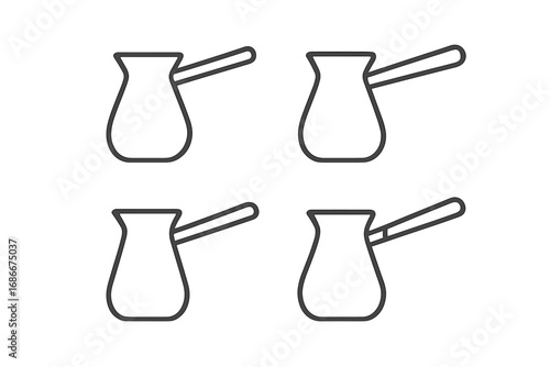 Minimalist Turkish Coffee Pot Icons Set, Outline Vector Illustration with Transparent Background, Traditional Coffee Maker, Ordered Cartoon Style Symbols for Beverage and Kitchen Design