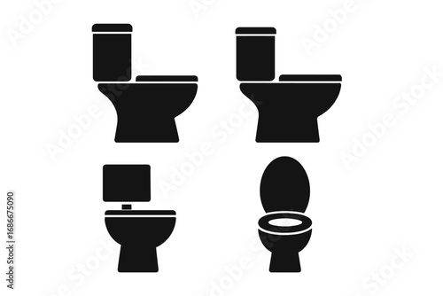 Collection of toilet silhouettes. Minimalist bathroom icons set. Vector illustration of lavatory and restroom signs. WC symbol for public and private use. Sanitary ware design.