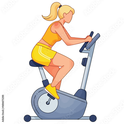 Vector illustration of woman exercising on stationary bike