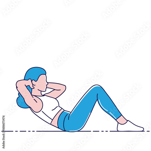 Vector illustration of woman doing sit up exercise