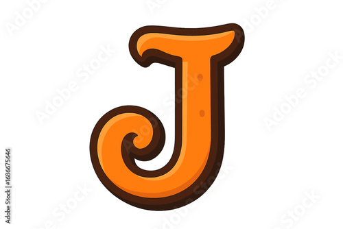 Cartoon letter J monogram logo design. Vector illustration of a cute 3D alphabet initial. Funny typography font for kids branding. Sweet food, cookie, or gingerbread style.