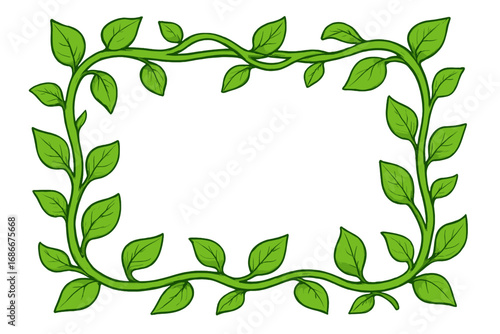 Green vine frame with leaves. Cartoon vector illustration of a decorative plant border. Natural, organic foliage for eco-friendly design. Jungle or garden theme with copy space.