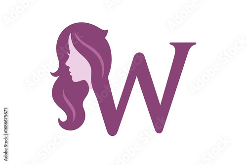 Letter W logo with woman face silhouette for beauty salon, hair, spa, fashion brand. Elegant vector logotype for cosmetics or feminine business. Initial W monogram concept design.