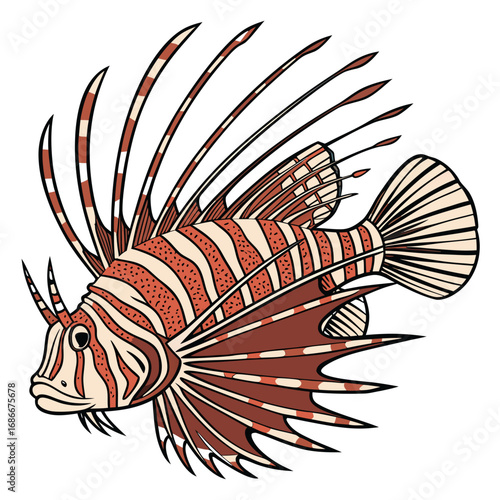 Striking Lionfish Illustration A Detailed Vector Image of a Venomous Sea Creature