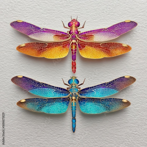 Wallpaper Mural Three dragonflies watercolor painting on a white background, simple design with soft pastel colors, cute and vintage style, delicate hand-painted illustration perfect for crafts, stationery Torontodigital.ca