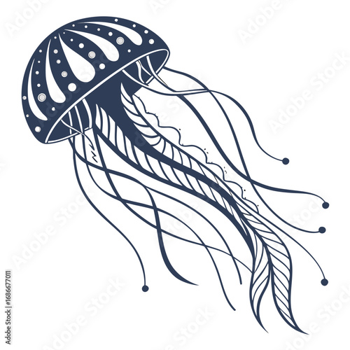 Ornate Jellyfish Illustration Intricate Design, Nautical Theme