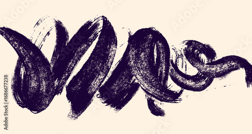 Grainy bold black brush stroke with spray paint texture. Distressed hand drawn retro banner template with rough edges, dotted details and vintage vector background for creative art poster design.