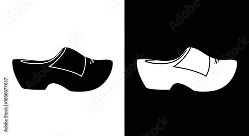 An outline style of Dutch clogs, a modern and clean icon for travel to the Netherlands and European cultural symbols.