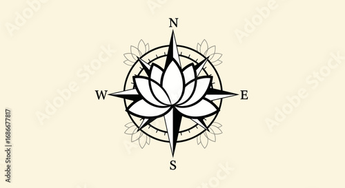 Stylized lotus flower compass rose symbolizing spiritual direction and inner peace.