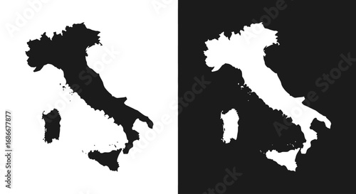 A map silhouette of Italy, a black and white icon representing Italian geography, travel, and European culture.