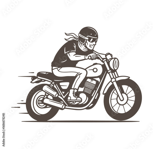 Classic motorcycle rider cruising rapidly on a cafe racer vector illustration