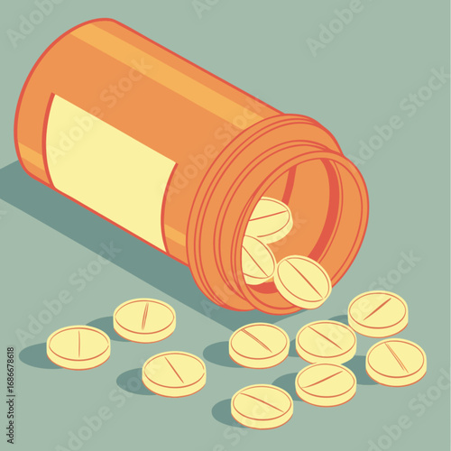 Vector illustration of prescription medicine pills spilled from a bottle