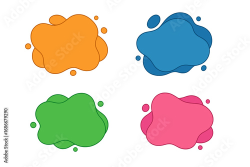 Abstract liquid shapes set. Modern fluid banner. Dynamic amoeba form. Graphic design element. Vector background. Flowing bubble. Organic blob shape. Colorful creative template.