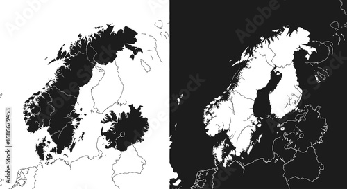 An outline map of the Nordic countries, including Norway, Sweden, Finland, and Denmark, a modern icon for Scandinavian geography.