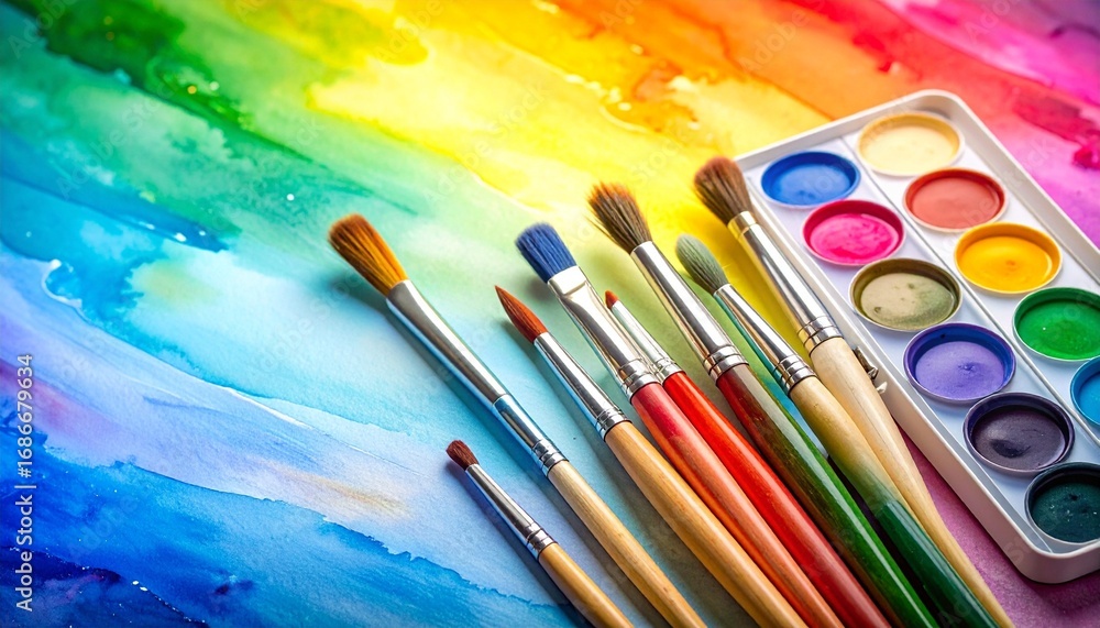 Fototapeta premium watercolor paints and brushes