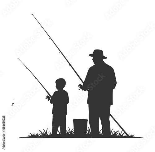 Father and son fishing together creating lasting memories in peaceful silhouette