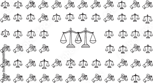 Collection of hand drawn scales of justice icons symbolizing law balance and equality vector