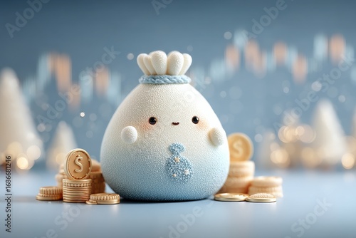 Wallpaper Mural 3D Render of a Cute Money Bag Surrounded by Gold Coins Torontodigital.ca