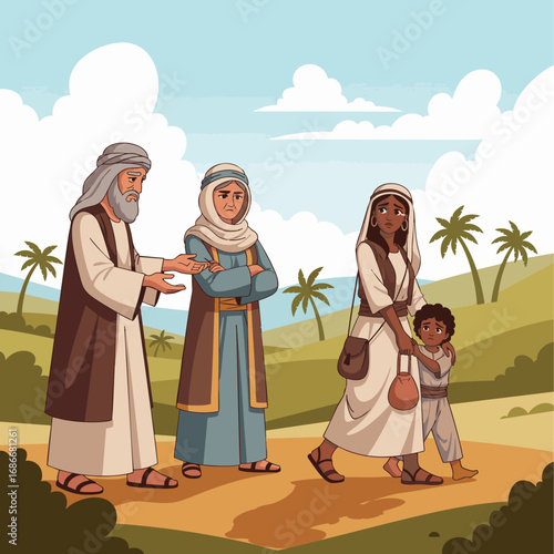 Abraham and Sara cast out Hagar and Ishmael, bible story