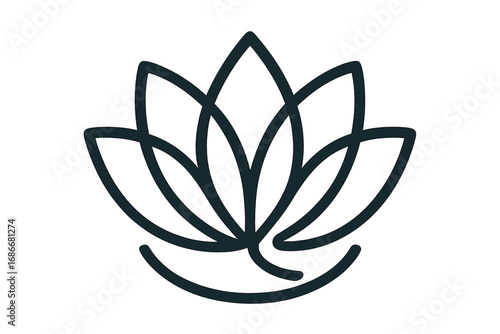 Lotus flower line art logo icon. Vector design for yoga, spa, and wellness. Abstract floral symbol for beauty or cosmetic brand. Concept of purity, harmony, and zen.