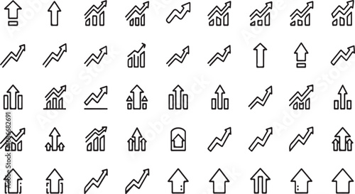 Collection of growing bar and line chart icons representing financial success and business growth vector