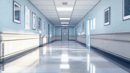 Wallpaper Mural Long empty hospital corridor with sunlight shining through windows Torontodigital.ca