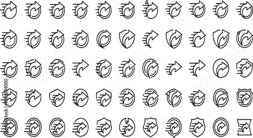 Collection of 60 hand-drawn shields and emblems showing speed and protection various styles vector