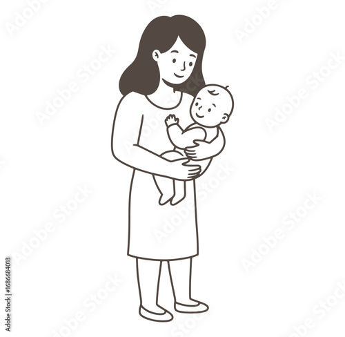 Mother holding baby simple minimalist illustration depicting love affection and parenthood