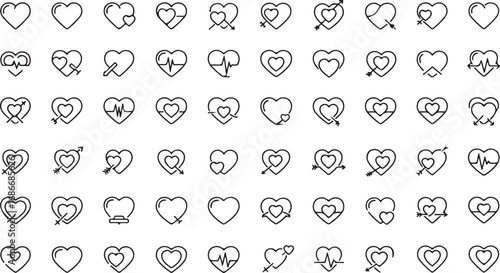 Diverse hand drawn heart icons collection for romantic designs and symbols vector