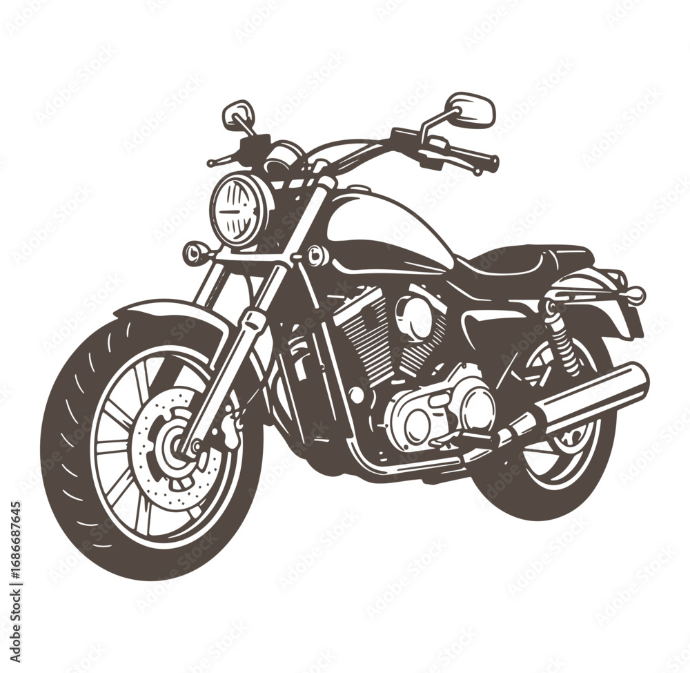 Fototapeta premium Vintage brown monochrome illustration of a classic american motorcycle on white background