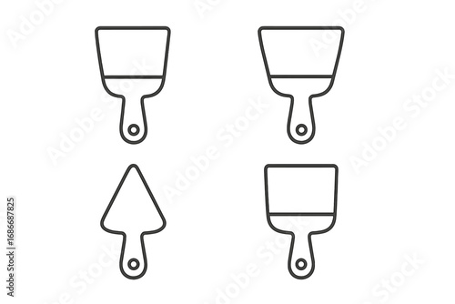 Minimalist putty knife icons set, simple outline style vector illustrations, transparent background, versatile tool symbols for construction, renovation, and DIY projects, ordered collection