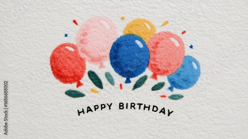 Vibrant balloons celebrating a joyous happy birthday occasion with confetti accents