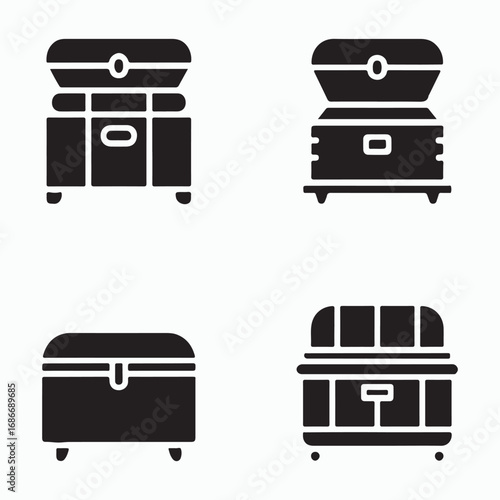Blanket storage trunk decorative solid icons set