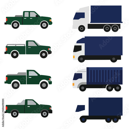 Pick up and box truck icon collection