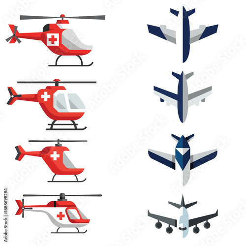 Helicopter and plane vector icon mega collection