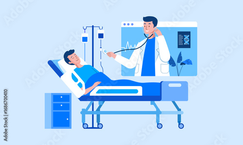 Doctor and patient lying on a bed, patient receiving online healthcare