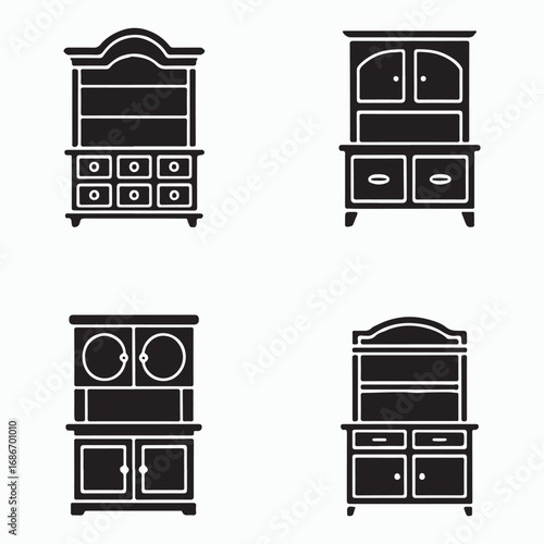 Hutch cabinet stylish storage icons set