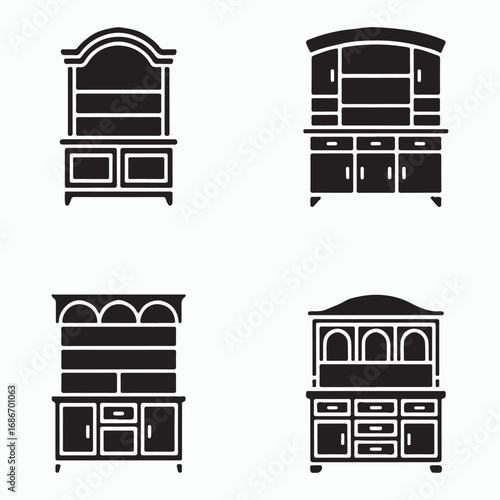 Hutch cabinet trendy furniture icons pack