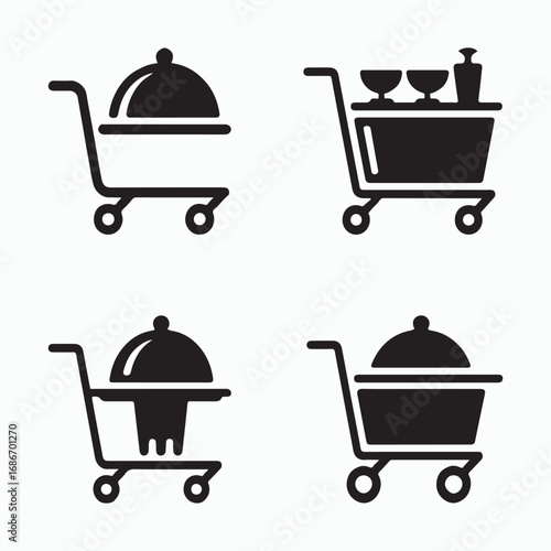 Serving trolley stylish modern icons pack