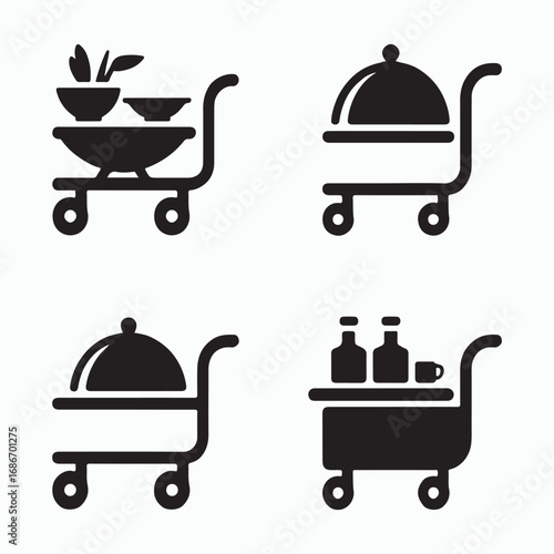 Serving trolley bold household icons set