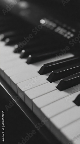 Wallpaper Mural Black and white shot of piano keys from an angle showcasing white and black contrasts, highlighting the musical instrument Torontodigital.ca
