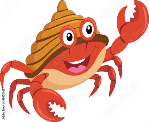 Cute Cartoon Hermit Crab Character Illustration with Shell, Fun Sea Animal Vector Clipart for Kids Education, Marine Life Projects