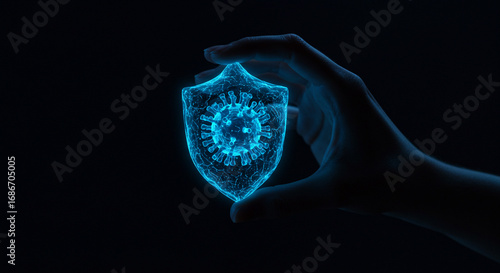 Wallpaper Mural Securely holding a glowing virus shield, symbolizing protection against global health threats and pandemics Torontodigital.ca