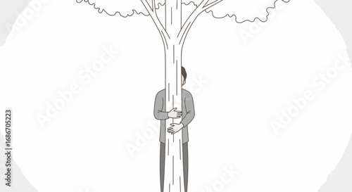 finding solace a man embraces a tree, seeking comfort and connection with nature, isolated on transparent background
