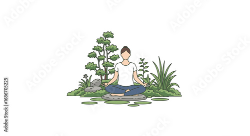 finding inner peace woman meditating in serene garden, isolated on transparent background