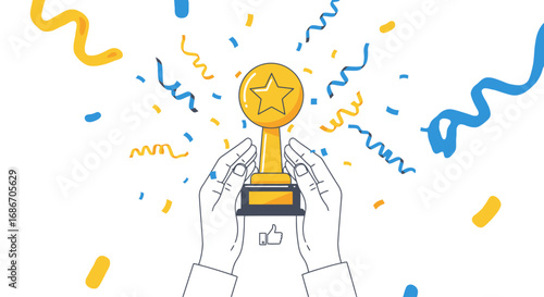 golden star trophy celebrating success, achievement, and victory, isolated on transparent background