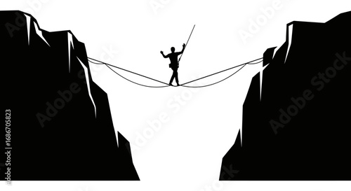 highwire walk a balance between courage and risk, isolated on transparent background