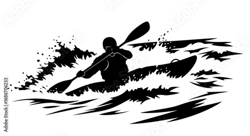 kayaking silhouette power, grace, and whitewater thrills, isolated on transparent background